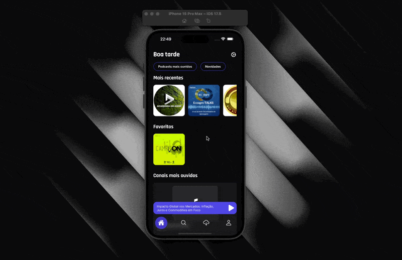 Ag Content is a React Native mobile App  for agriculture enthusiasts, inspired by Spotify. It offers a wide selection of specialized agriculture podcasts with the ability to download episodes for offline listening, ensuring continuous access to sector insights and information.